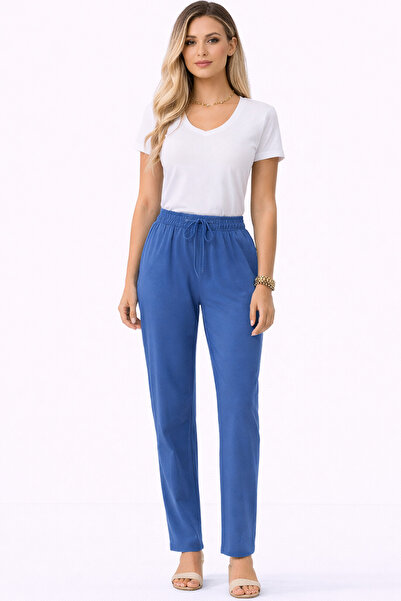 Trend Mixs Women's Saks Blue Comfortable Cut Pants with Elastic Waist
