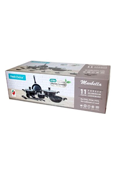 Fresh Choice Marbella 11 Pc PFAS Free Forged Aluminum Cookware Set Black