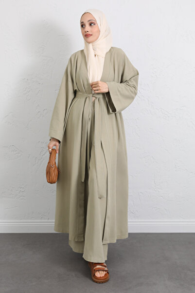Salih Çelebi Belted Kimono Trouser Set 256036 - Light Khaki