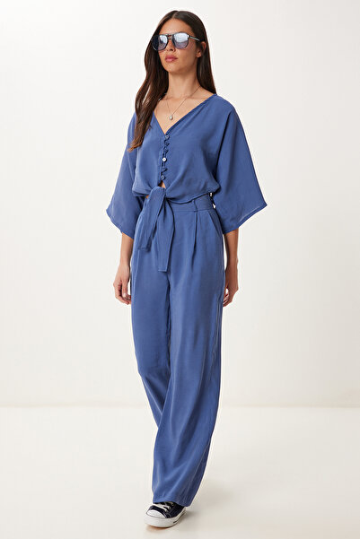 Lovelyİstanbul Modal Blouse Trousers Set Lbv0069 Indigo Blue