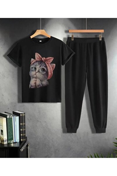 Gollinger Unisex Παιδικό Σετ Φόρμας με Στάμπα Γάτας - Σετ Φόρμας Jogger με Μπ...