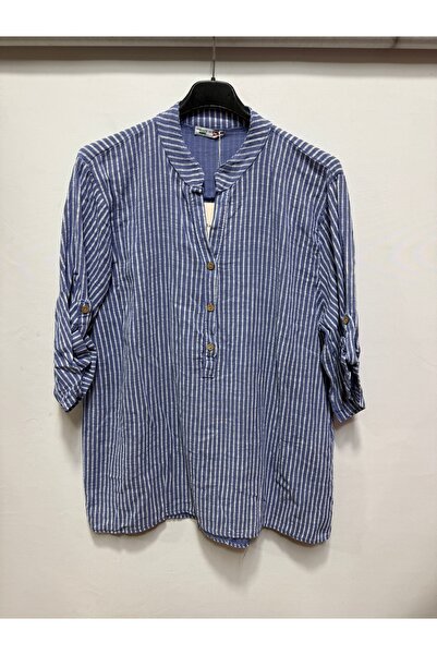 della moor Γυναικεία μπλούζα με μπλε ιταλικό μοτίβο ρίγες, κοντό μανίκι και υ...