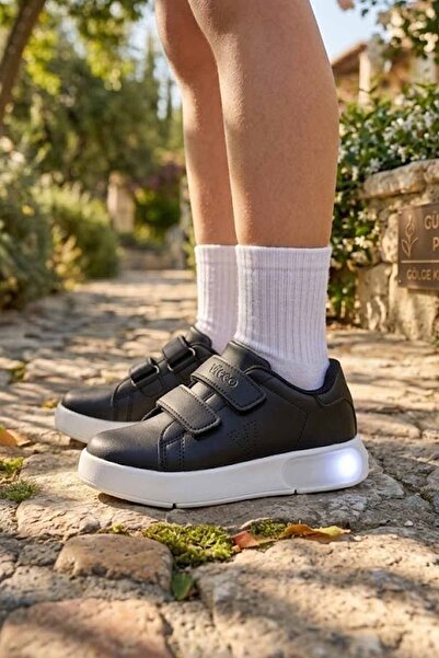 Vicco Lighted Children's Sports Shoes - Black, Double Velcro - Casual Sneaker