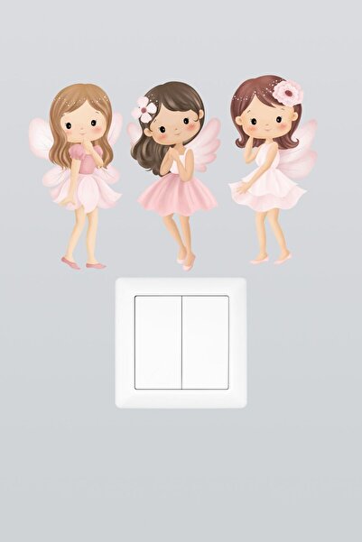 pinkipay Sevimli Peri Kızları Çocuk Odası Dekoratif Priz Stickerı Üçlü Set