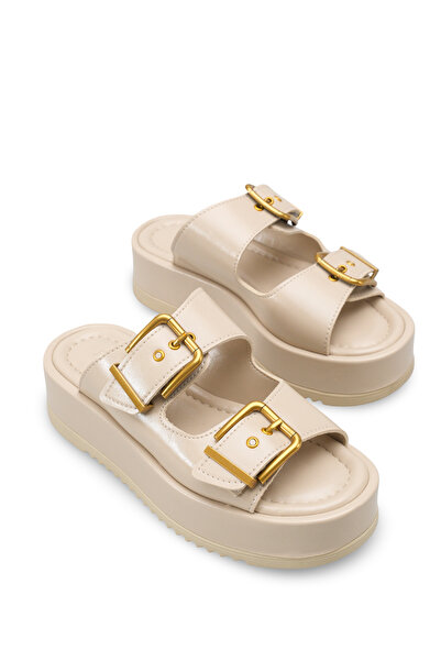 Riccon Жіночі капці Winledha з подвійною пряжкою 001278 Бежевий сільський колір