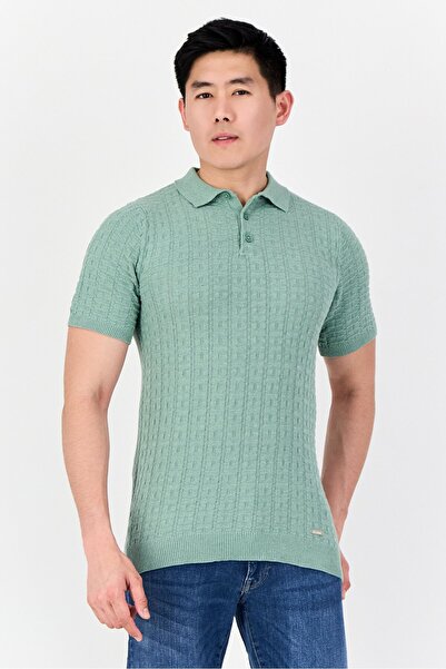 Threadbare Men Regular Fit Textured Short Sleeve Polo Shirt, Sage Green