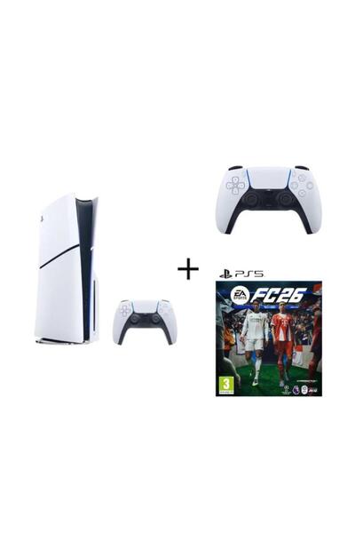 SIE جهاز بلايستيشن 5 سليم بسعة 1 تيرابايت مع وحدة تحكم بيضاء إضافية و FC 26 -...