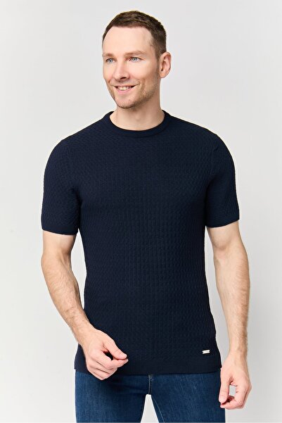 Threadbare Men Crew Neck Short Sleeve Textured T-Shirt, Navy