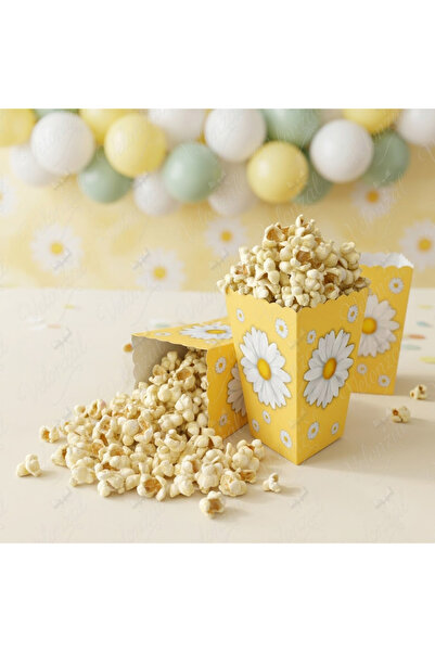 VELONZAL Papatya Temalı Patlamış Mısır (Popcorn)-Cips Kutusu-Doğum Günü-Parti...