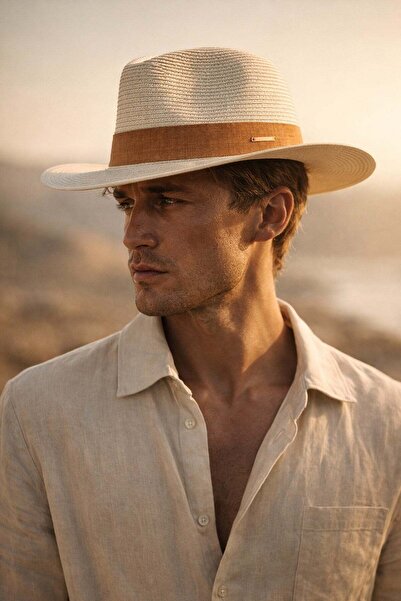 Külah Καλοκαιρινό Καπέλο από Λινό με Λωρίδες σε Απόχρωση Παραλιακής Σκιάς - Dune