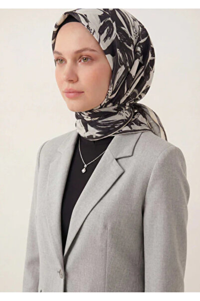 Silk Home Cotton Blend Scarf Silver Black Modern Flora Pattern Soft Textured ...