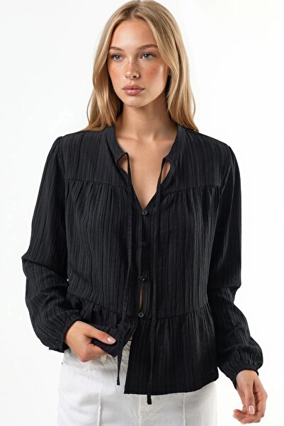 Hiccup Long Sleeve Ruffled Collar Blouse