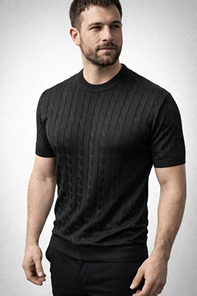 Alfanora Men's Summer Knitwear Woven T-Shirt Short Sleeve Crew Neck Knitted P...