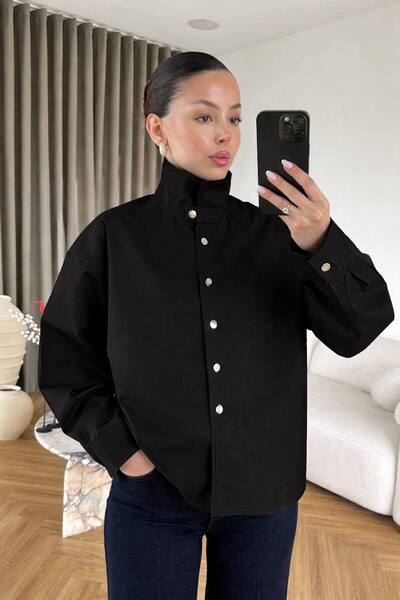 LOKADI Πουκάμισο-τζάκετ από ποπλίνα oversize με όρθιο γιακά και μεταλλικά κου...