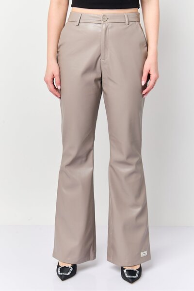 The Giving Movement Women Regular Fit High Rise Solid Flared Pants, Taupe