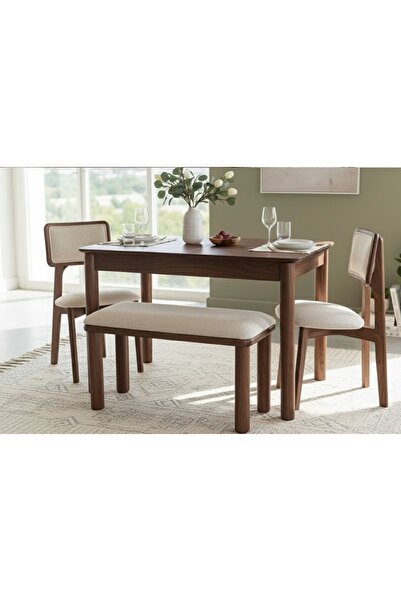 Vivense Elena Ceviz Rengi Açılır Benchli Mutfak Masa Takımı 80X120