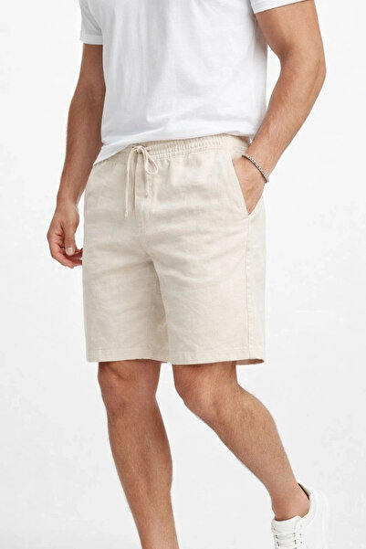 Alfanora Men's Linen Fabric Shorts with Pockets, Relaxed Fit, Elastic Waist -...