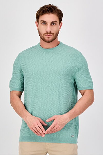 Threadbare Men Crew Neck Short Sleeve Textured T-Shirt, Sage Green