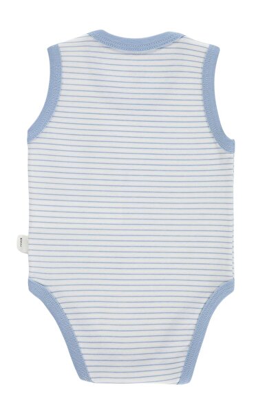 Civil Baby Çizgili 3-36 Ay Çıtçıtlı Badi - Mavi