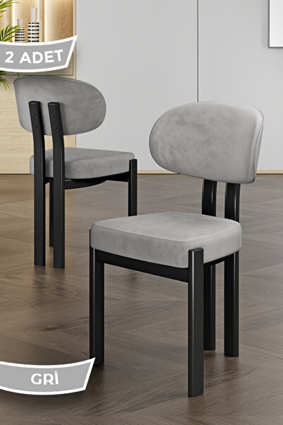 Canisa Dore Serisi 2 Adet Gri Babyface Kumaş Siyah Metal İskeletli Mutfak San...