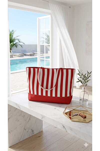 diclecollection Red and White Fabric Bag with Inside Pocket, Special Handmade...