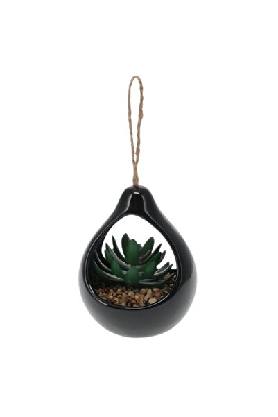 Koopman Artificial Succulent Plant, in black ceramic teardrop-shaped holder, ...