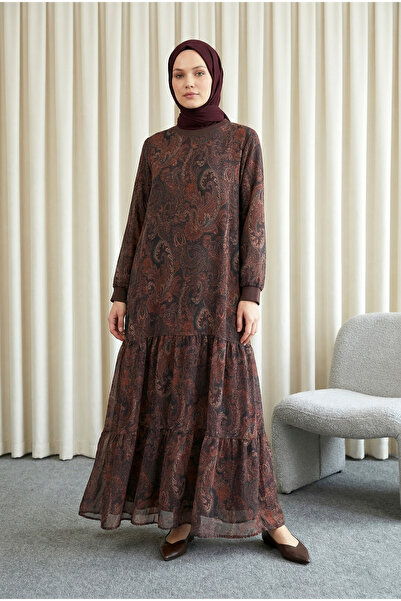 MODAQU Αυθεντικό φόρεμα σιφόν με επένδυση - Δαμασκηνί