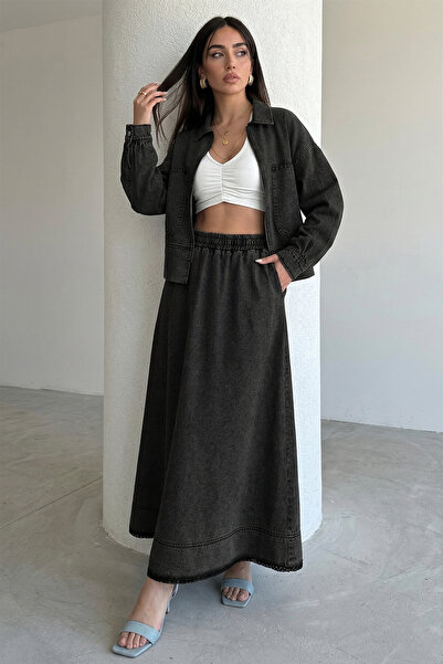 Suede Style 8887 - Costum de fustă din denim pentru femei, confortabil și ele...