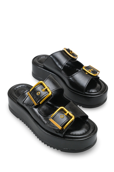 Riccon Жіночі капці Winledha з подвійною пряжкою 001278 Чорний рустикальний к...