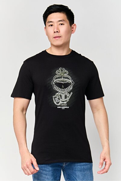 Karl Lagerfeld تي شيرت رجالي بشعار العلامة التجارية بأكمام قصيرة ورقبة دائرية...