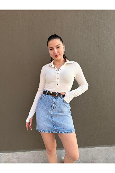 ASL WOMAN Women's Corded Buttoned Long Sleeve Blouse Slim Fit Basic Blouse