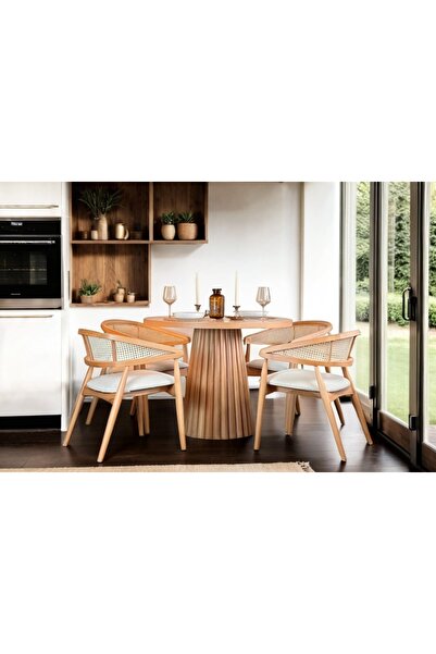 Vivense Sofia Ahşap Natural Masa Sandalye Takımı, 100X100