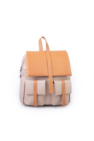 Nas Bag Women's Stylish Daily Soft Leather Backpack with Pockets Sand Camel