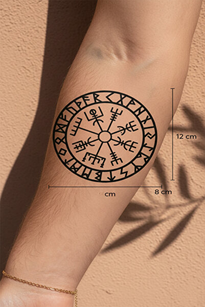 pivok Viking Pusulası Vegvisir ve Rünik Alfabe Yarı Kalıcı Dövme / 1 Ay Kalıc...