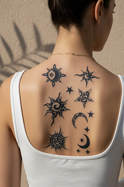 pivok Güneş, Ay ve Yıldız Karma Set Dövme - Yarı Kalıcı / 1 Ay Kalıcı Tattoo