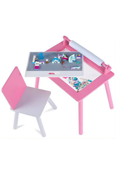 Suporto Birou Copii cu Scăunel, Tablă pentru Blocuri de Construcție, Rulou De...