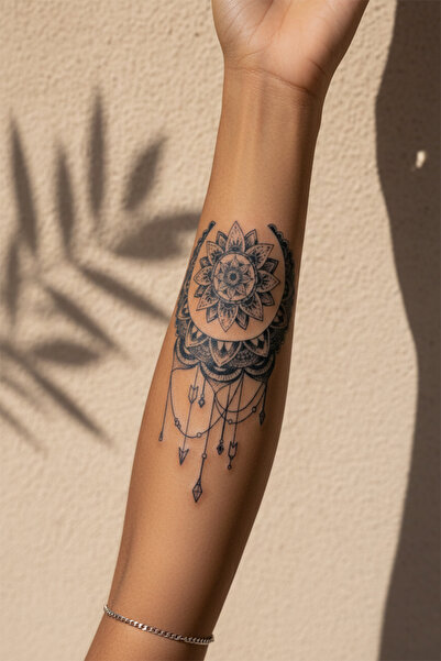 pivok Mandala ve Lotus Çiçeği Dövme - Yarı Kalıcı / 1 Ay Kalıcı Tattoo