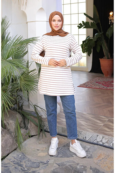 sefamerve Striped Sports Tunic 71295-06 Mink