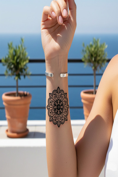 pivok Etnik Mandala Desenli Yarı Kalıcı Dövme / 1 Ay Kalıcı - Spiritüel ve Sa...