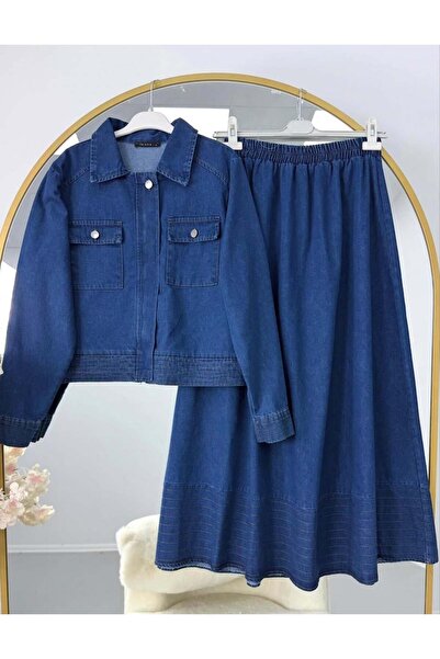 modasindoma Γυναικείο Σετ Τζιν με Φούστα - Μπλε