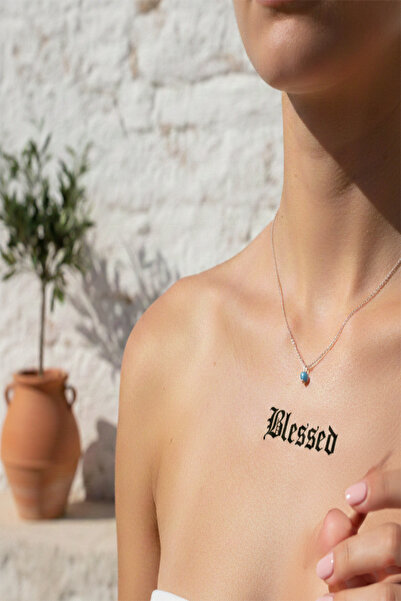 pivok "Blessed" Yazılı Gotik Font Yarı Kalıcı Dövme / 1 Ay Kalıcı - Şükür ve ...