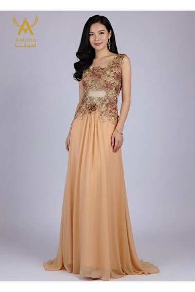 Asiana فستان سرمد-فستان سهرة- فستان انيق -فستان خربزي-فستان مطرز