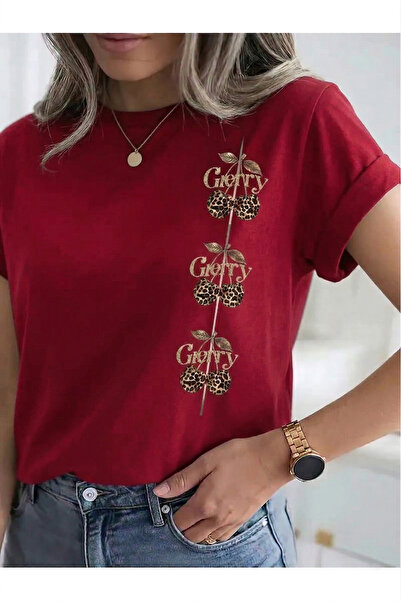 Trend Sizde Unisex Leopard Cherry Road Special Design Front Printed Design Ts...