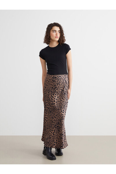 LC Waikiki Fustă din satin cu imprimeu leopard și talie elastică
