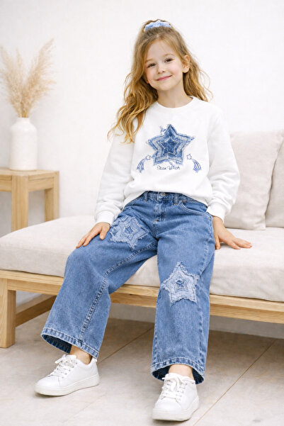 PEMBE LİFE Ροζ 57703-26 Κοριτσίστικο Σετ 2 τεμαχίων: Φούτερ με κέντημα αστερι...