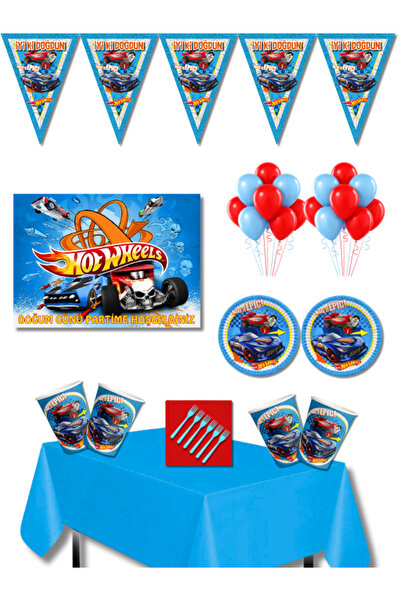 HOT WHEELS Doğum Günü Parti Seti 16 Kişilik 35x50 cm Afişli – Tabak Balon Süs...