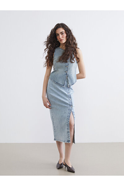 LC Waikiki Fustă din denim slim fit cu șliț