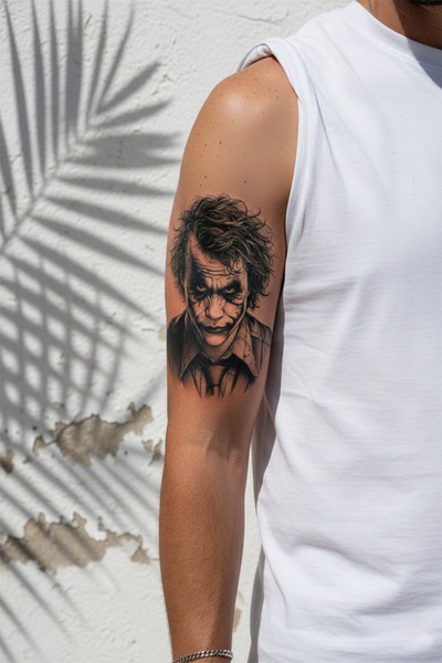 pivok Hiper-Realistik Joker Portre Tasarımlı Sanatsal Vücut Dövmesi - 1 Ay Ka...