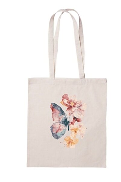 Gamma Print Βαμβακερή τσάντα με σχέδιο πεταλούδας και λεπτεπίλεπτων λουλουδιώ...