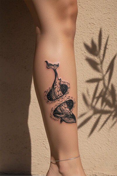 pivok Kozmik Balina ve Uzay Döngüsü Dövme - Yarı Kalıcı / 1 Ay Kalıcı Tattoo